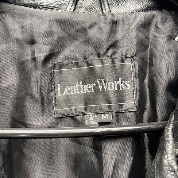 Leather Works Leather Jacket Mens Medium Black Button Front - Picture 8 of 16